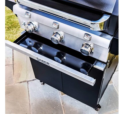 Three-burner gas barbecue with storage cabinet in black - view 7