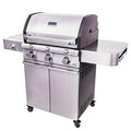 Three-burner gas barbecue with side burner in stainless steel