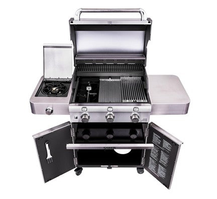 Three-burner gas barbecue with side burner in stainless steel - view 2