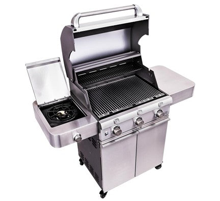 Three-burner gas barbecue with side burner in stainless steel - view 4