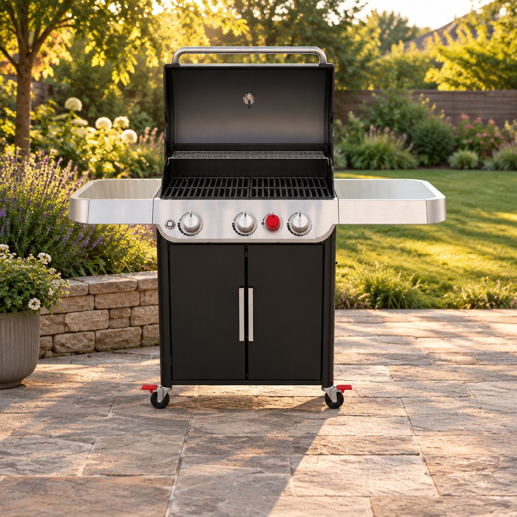 Three-burner propane gas BBQ with sear burner and side burner - view 3