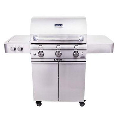 Three-Burner Stainless Steel Gas Barbecue with Side Burner and Cabinet