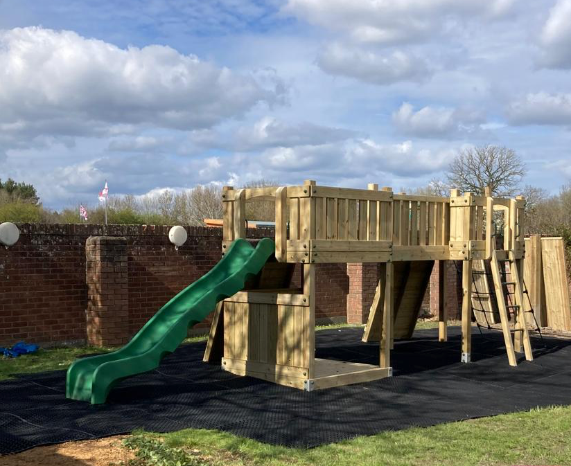 Timber Climbing Frame Twin Towers with Slide, Bridge, Climbing Wall and Net - view 2