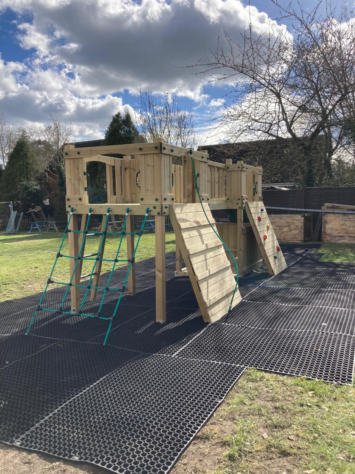 Timber Climbing Frame Twin Towers with Slide, Bridge, Climbing Wall and Net - view 4