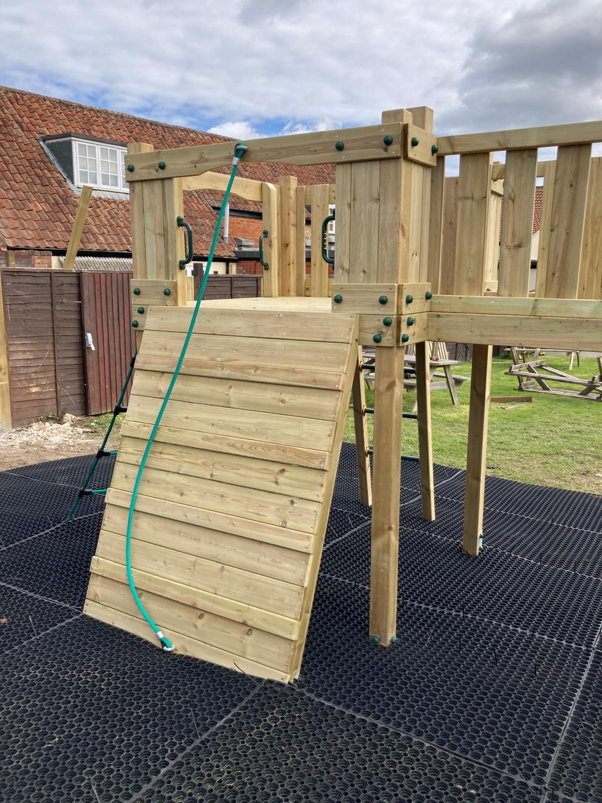 Timber Climbing Frame Twin Towers with Slide, Bridge, Climbing Wall and Net - view 7