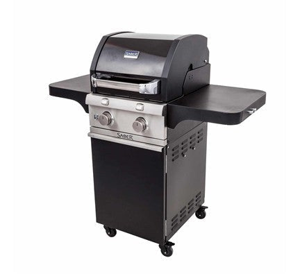 Two-burner compact gas barbecue with storage cabinet in black - view 2