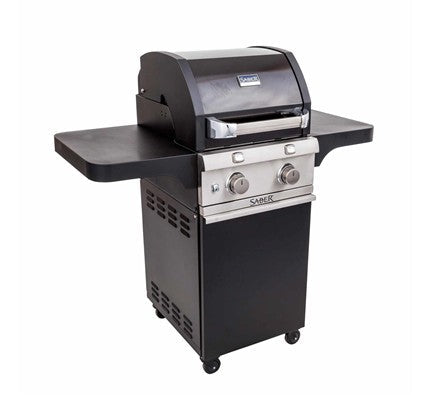Two-burner compact gas barbecue with storage cabinet in black - view 3