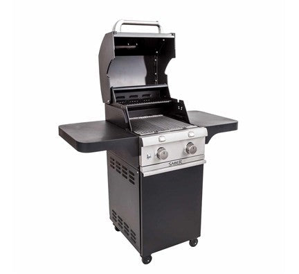 Two-burner compact gas barbecue with storage cabinet in black - view 4