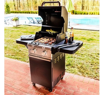 Two-burner compact gas barbecue with storage cabinet in black - view 5