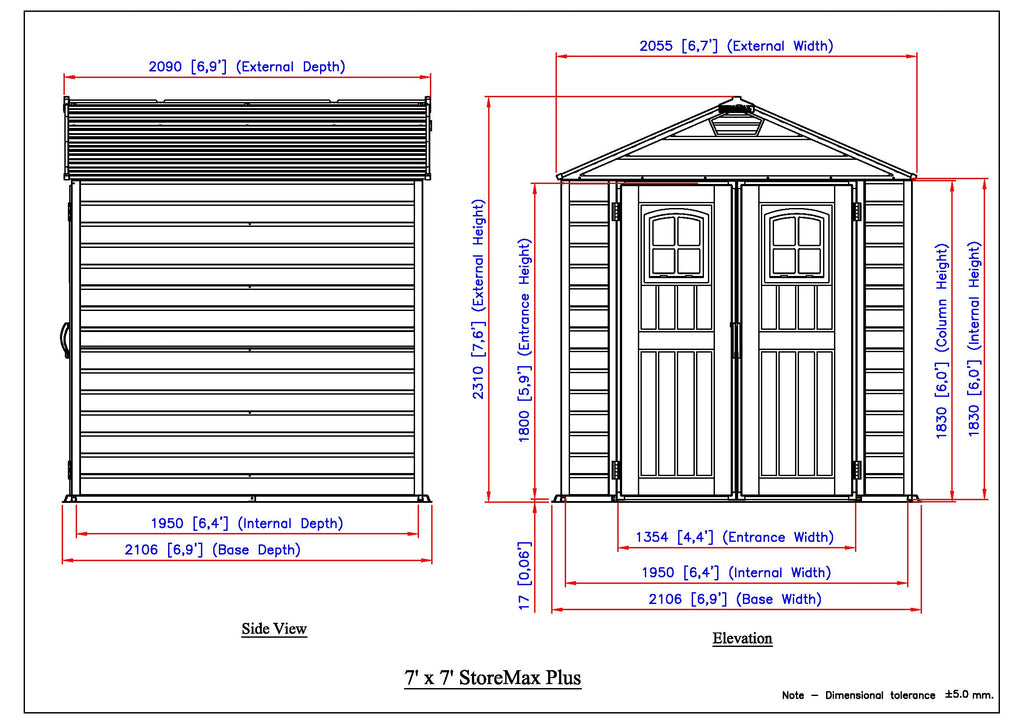 Vinyl Garden Shed 2.1 x 2.1 m (7 x 7 ft) with Moulded Floor and Windowed Doors - image 10