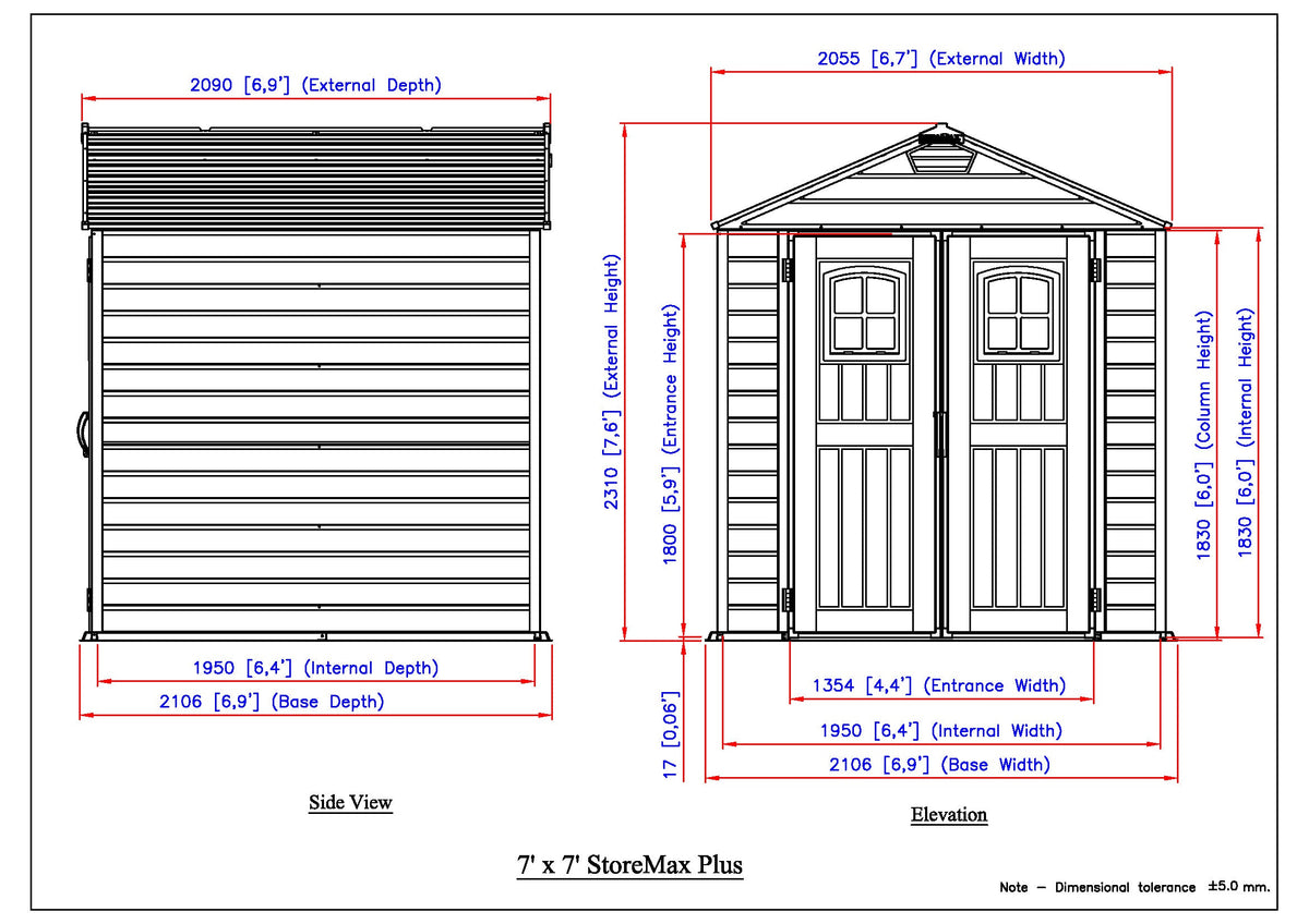 Vinyl Garden Shed 2.1 x 2.1 m (7 x 7 ft) with Moulded Floor and Windowed Doors - image 10