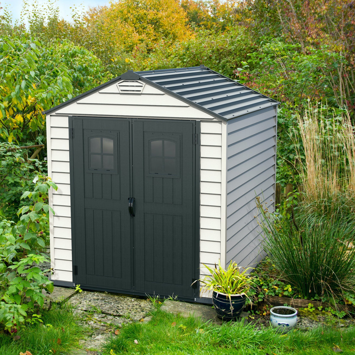 Vinyl Garden Shed 2.1 x 2.1 m (7 x 7 ft) with Moulded Floor and Windowed Doors - image 2