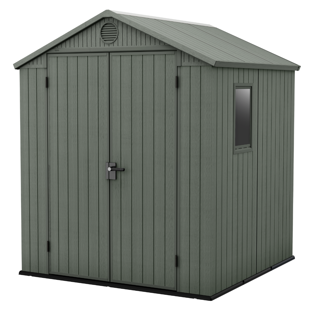 Wood-Effect Resin Garden Shed 1.9 x 1.8 m (6 x 6 ft) with Floor - Green - image 1
