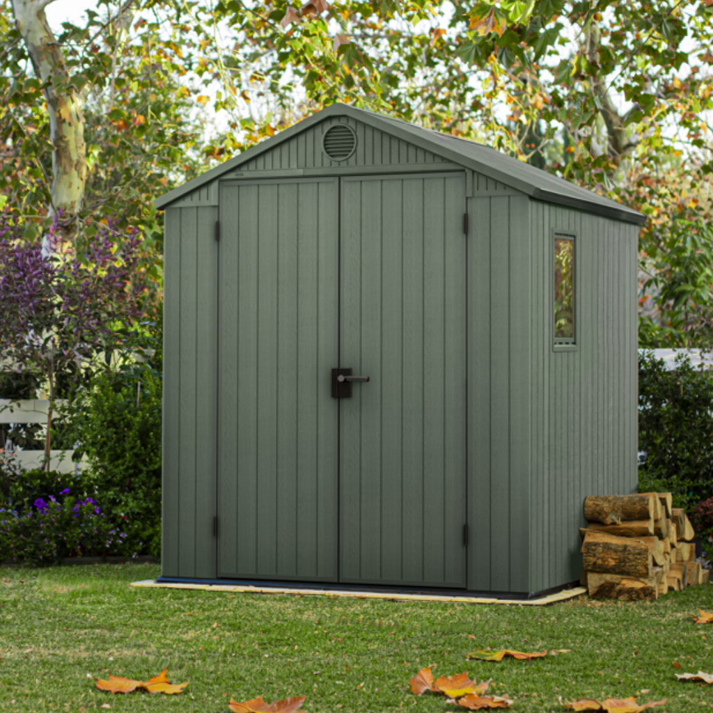 Wood-Effect Resin Garden Shed 1.9 x 1.8 m (6 x 6 ft) with Floor - Green - image 2