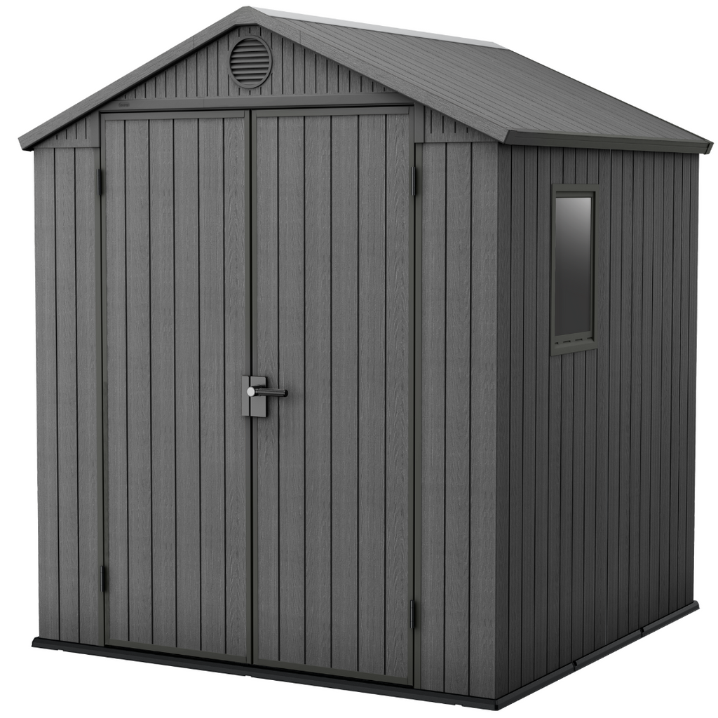 Wood-Effect Resin Garden Shed 1.9 x 1.8 m (6 x 6 ft) with Floor - Grey - image 1