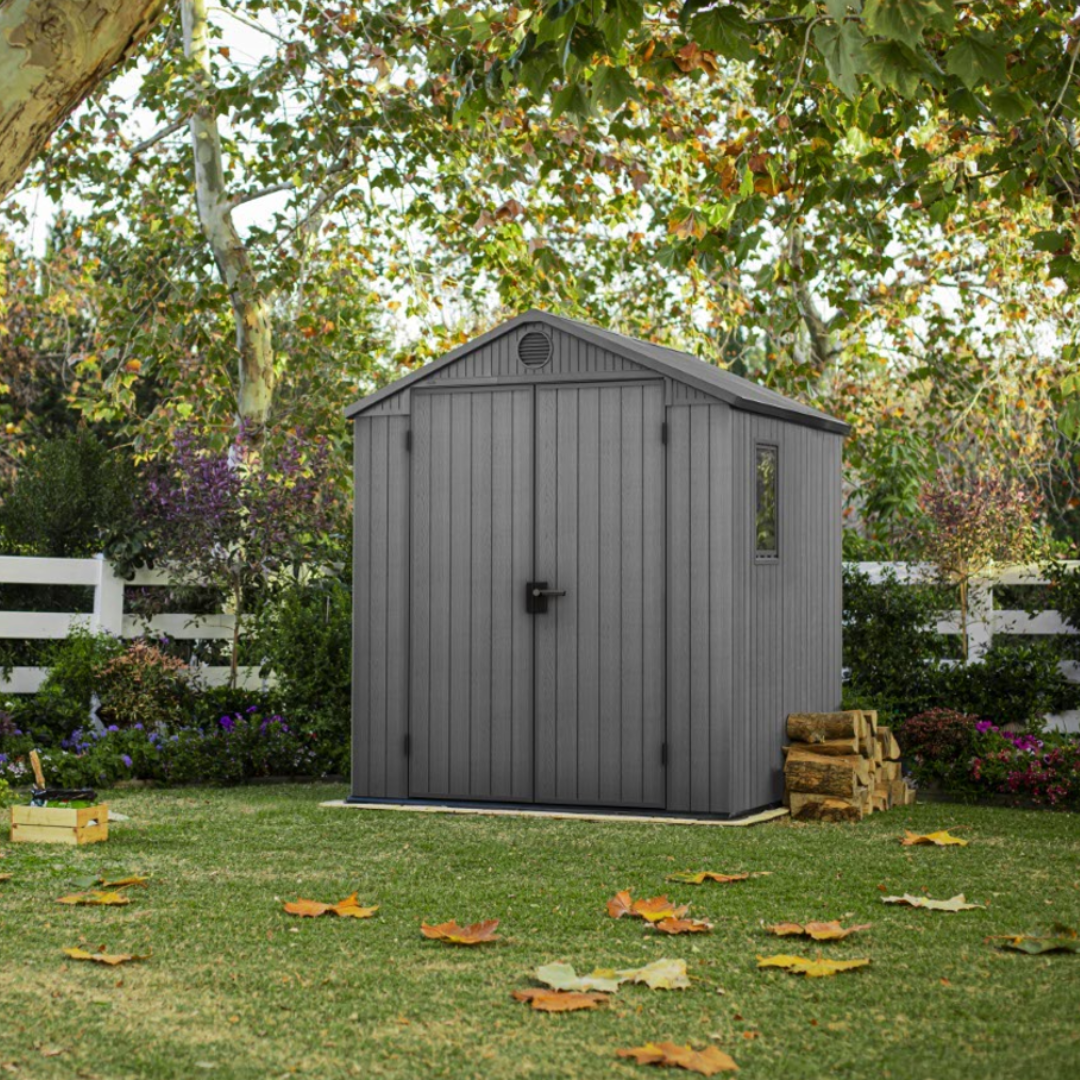 Wood-Effect Resin Garden Shed 1.9 x 1.8 m (6 x 6 ft) with Floor - Grey - image 2