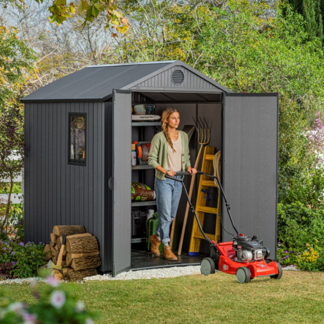 Wood-Effect Resin Garden Shed 1.9 x 1.8 m (6 x 6 ft) with Floor - Grey - image 3