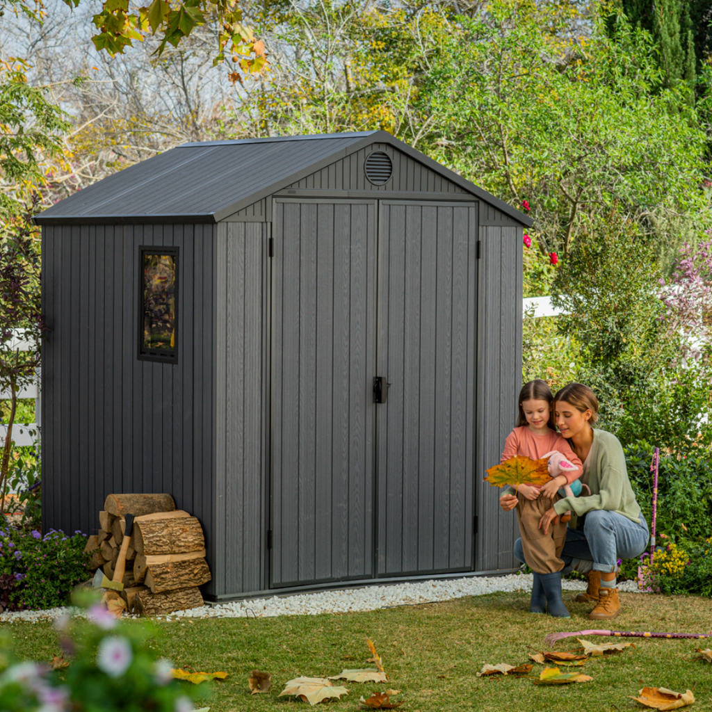 Wood-Effect Resin Garden Shed 1.9 x 1.8 m (6 x 6 ft) with Floor - Grey - image 4
