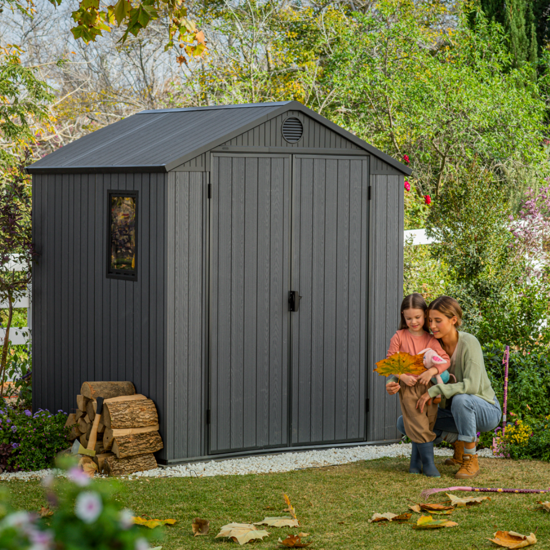 Wood-Effect Resin Garden Shed 1.9 x 1.8 m (6 x 6 ft) with Floor - Grey - image 4