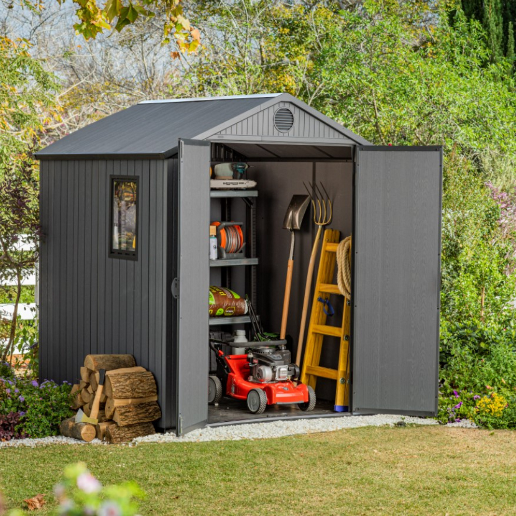 Wood-Effect Resin Garden Shed 1.9 x 1.8 m (6 x 6 ft) with Floor - Grey - image 5