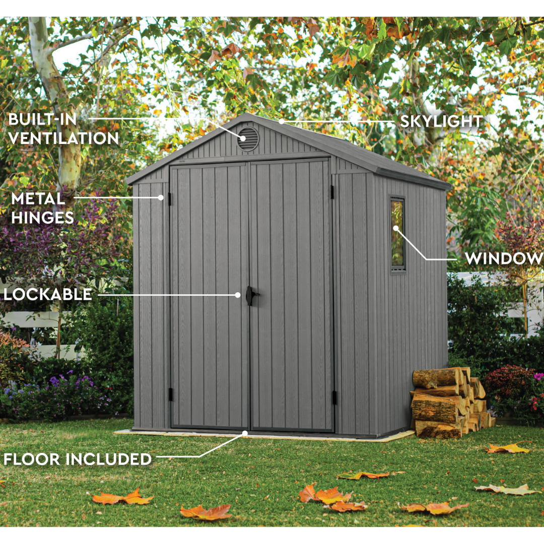 Wood-Effect Resin Garden Shed 1.9 x 1.8 m (6 x 6 ft) with Floor - Grey - image 9