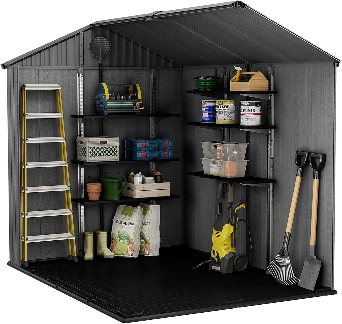 Wood-Effect Resin Garden Shed 1.9 x 2.4 m (6 x 8 ft) French Doors - Grey - image 14