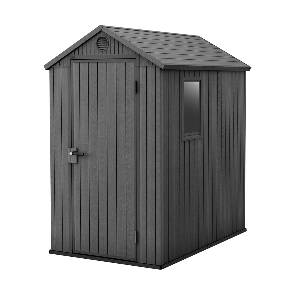 Grey wood-effect resin garden shed 6 x 8 ft with double doors - view 22