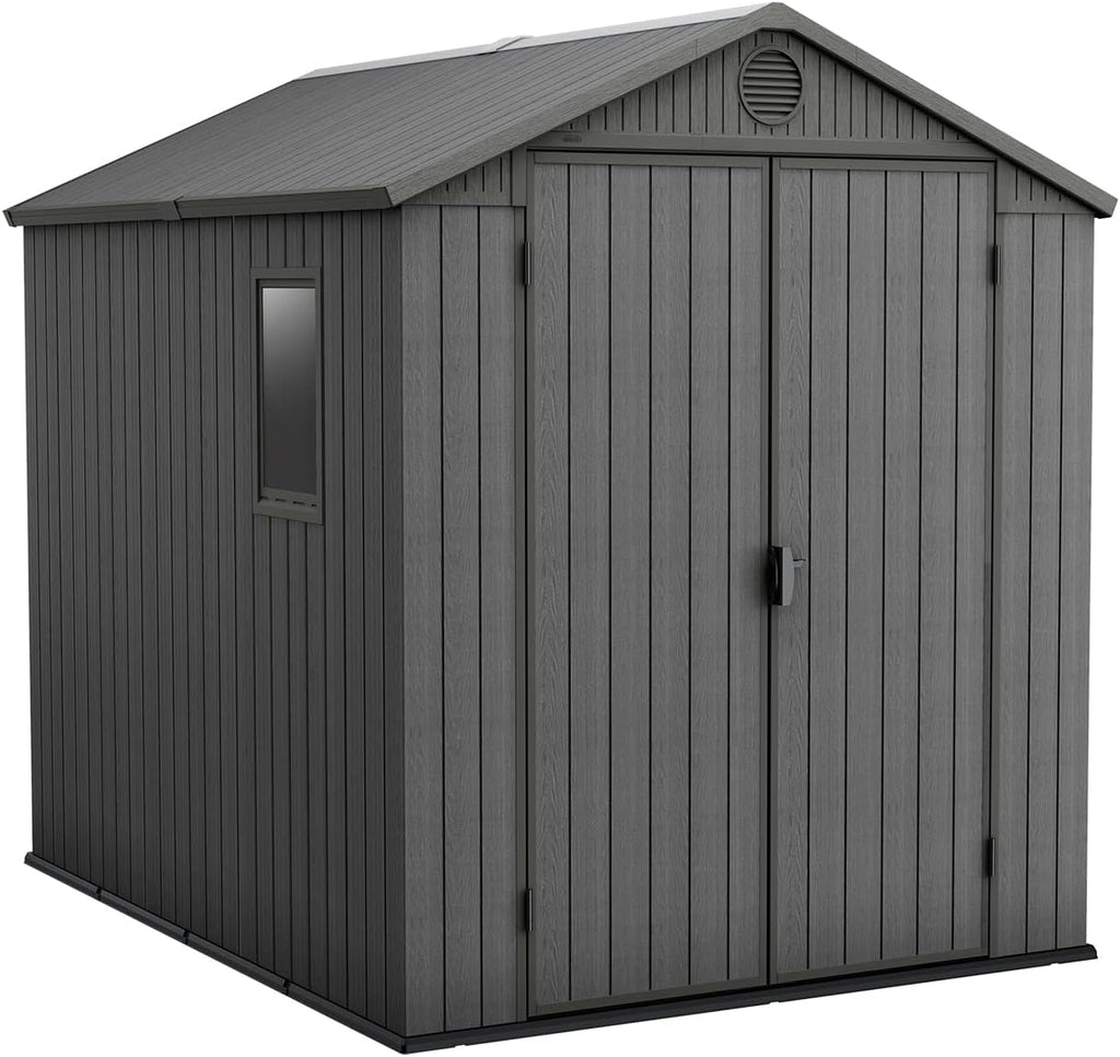 Grey wood-effect resin garden shed 6 x 8 ft with double doors - view 25