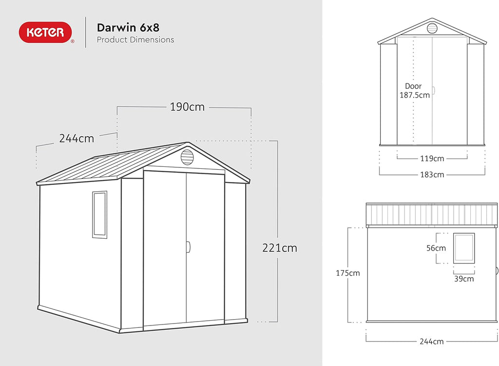 Grey wood-effect resin garden shed 6 x 8 ft with double doors - view 35