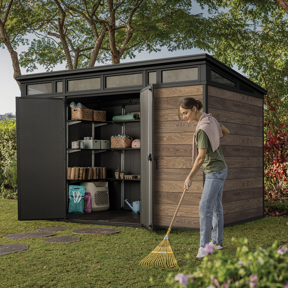 Wood-Effect Resin Garden Shed 3.4 x 2.1 m (11 x 7 ft) Walnut Brown - image 2