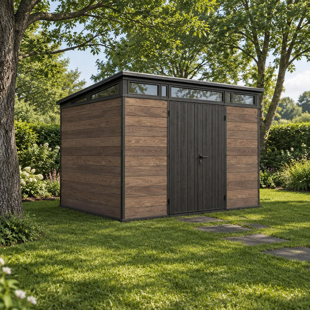 Wood-Effect Resin Garden Shed 3.4 x 2.1 m (11 x 7 ft) Walnut Brown - image 3