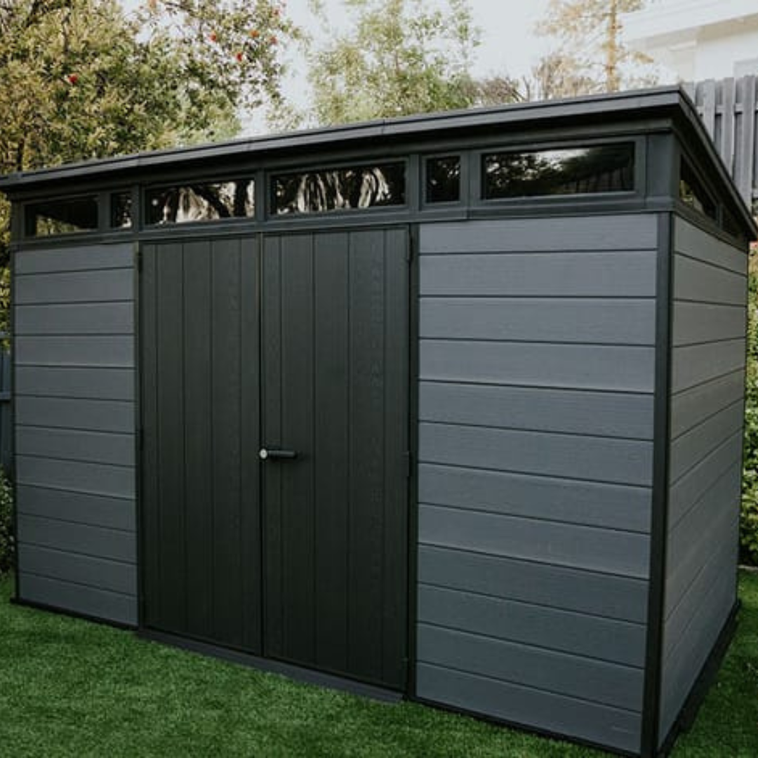 Wood-Effect Resin Garden Shed 3.4 x 2.1 m (11 x 7 ft) with Window Band - image 1