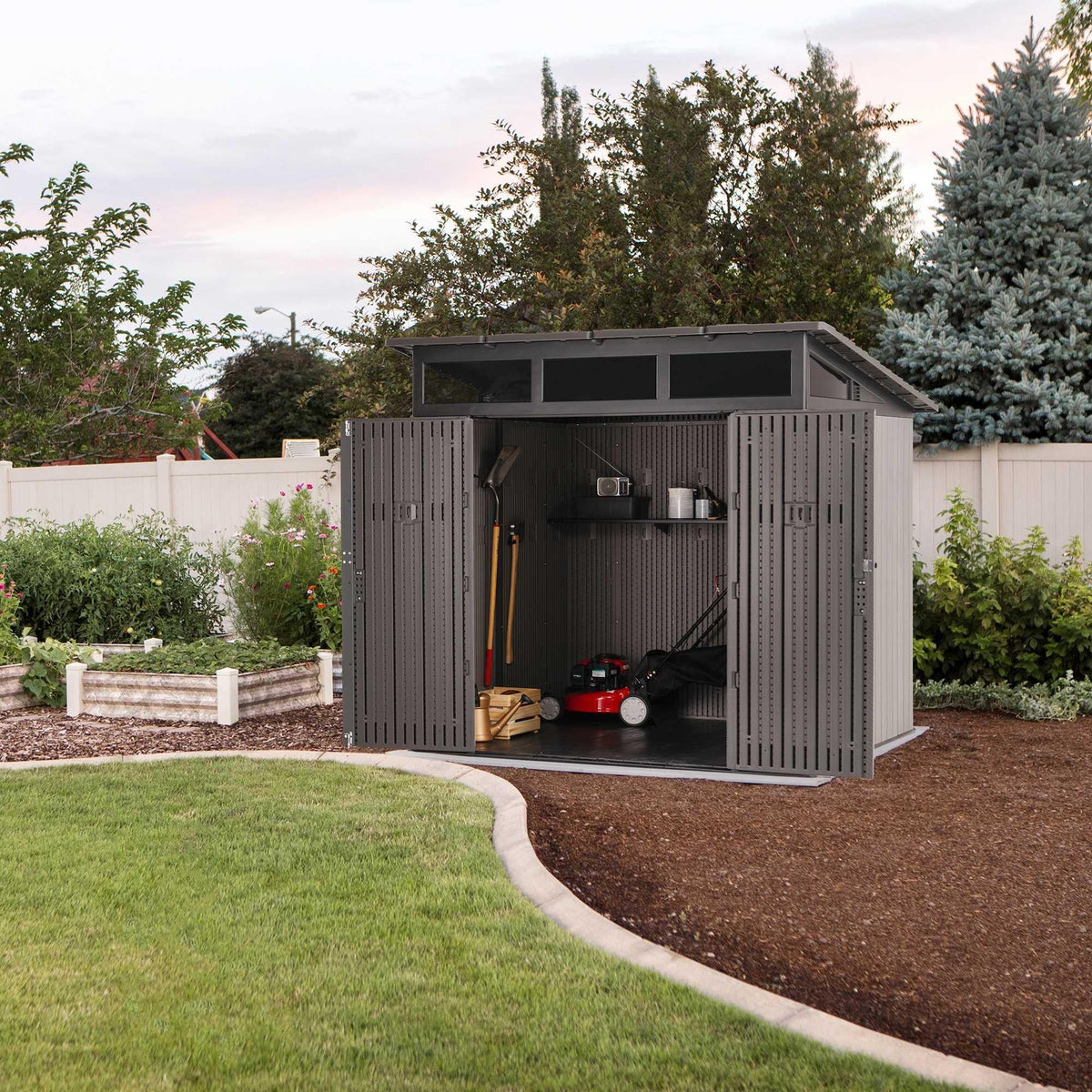 Wood-Grain Effect Plastic Garden Shed 2.5 x 2.5 m (8.3 x 8.3 ft) Single-Slope Roof - image 4