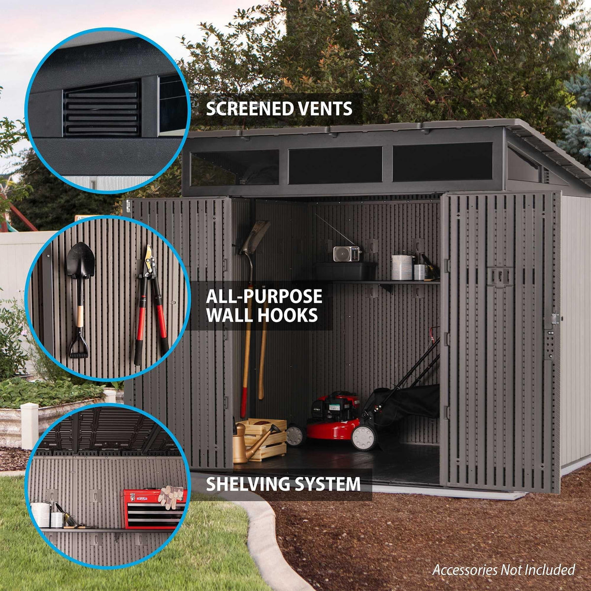 Wood-Grain Effect Plastic Garden Shed 2.5 x 2.5 m (8.3 x 8.3 ft) Single-Slope Roof - image 8