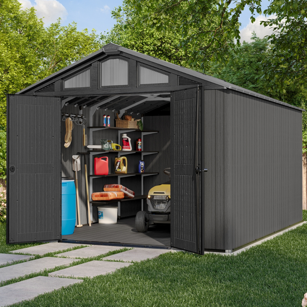 Wood-Look Composite Garden Shed 3 x 4.5 m (10 x 15 ft) - Grey - image 2
