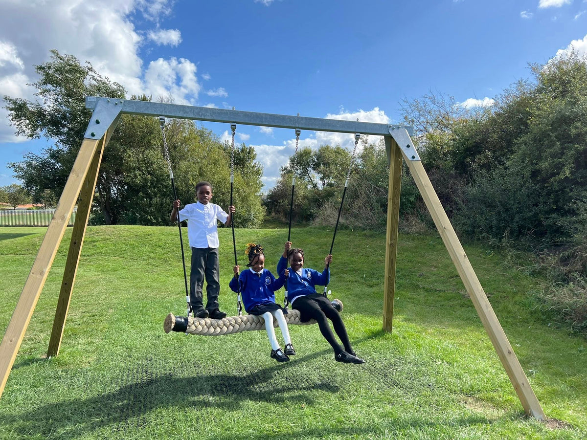 Wooden Swing Frame with Group Snake Swing and Galvanised Metal Top Beam - view 4