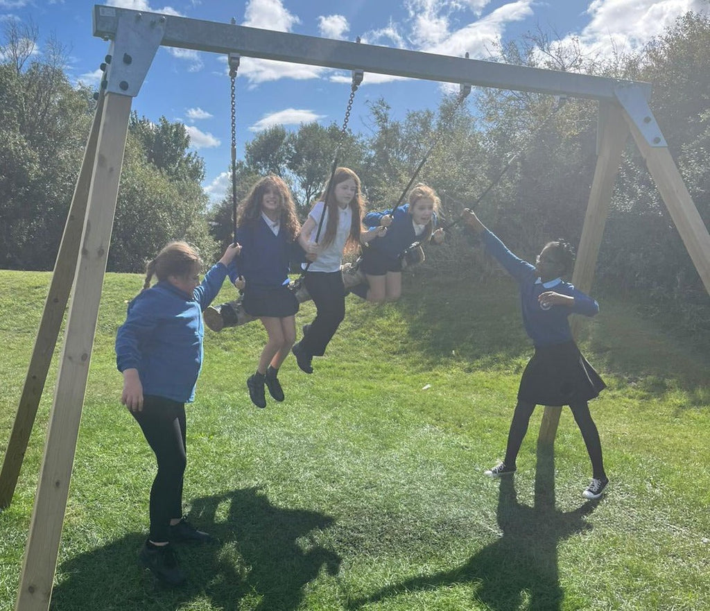 Wooden Swing Frame with Group Snake Swing and Galvanised Metal Top Beam - view 6