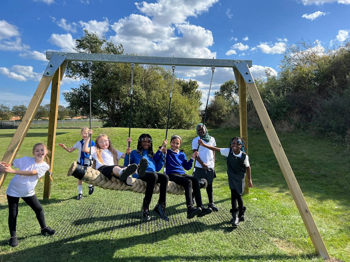 Wooden Swing Frame with Group Snake Swing and Galvanised Metal Top Beam - view 7