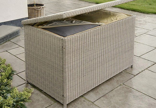 Woven Resin Garden Storage Box in White Wash